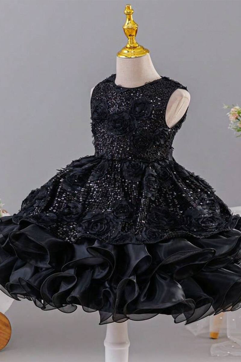 Girls Black Sequin Tulle Party Gown for Halloween