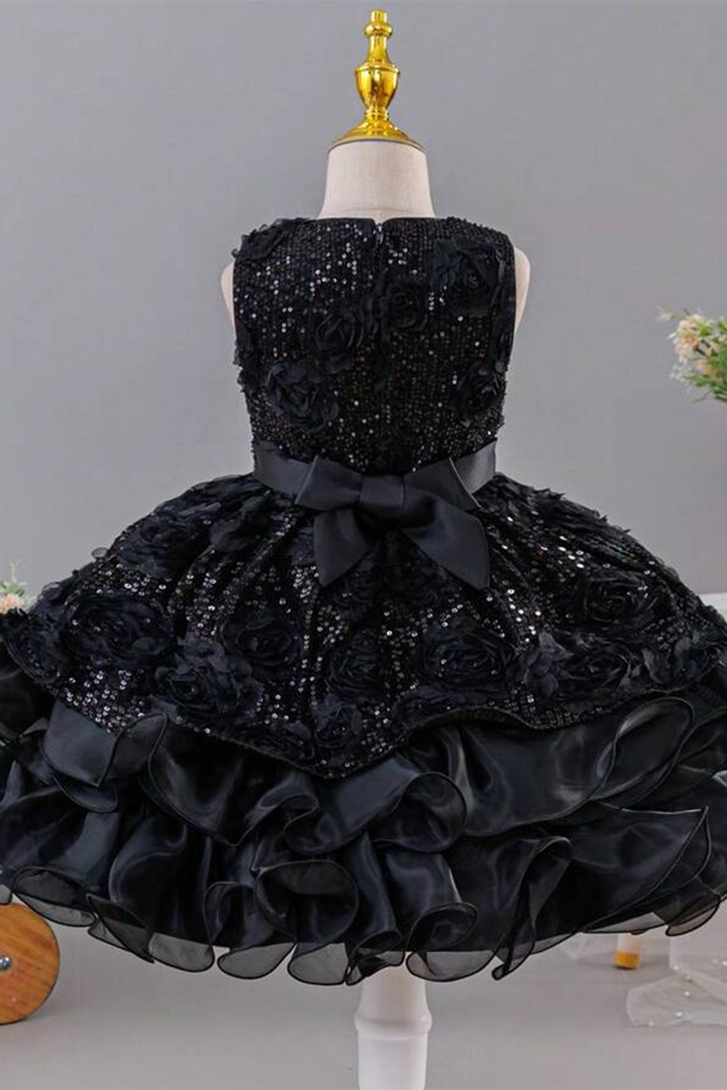 Girls Black Sequin Tulle Party Gown for Halloween
