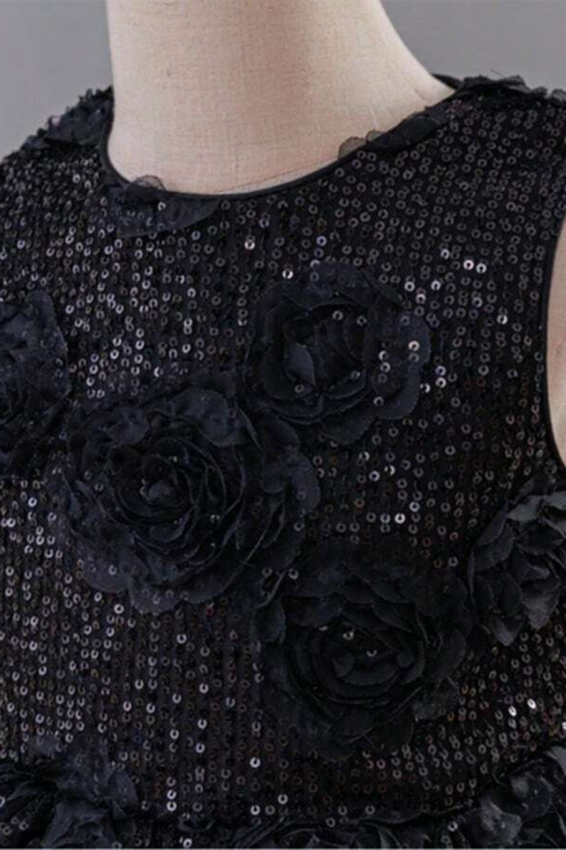 Girls Black Sequin Tulle Party Gown for Halloween