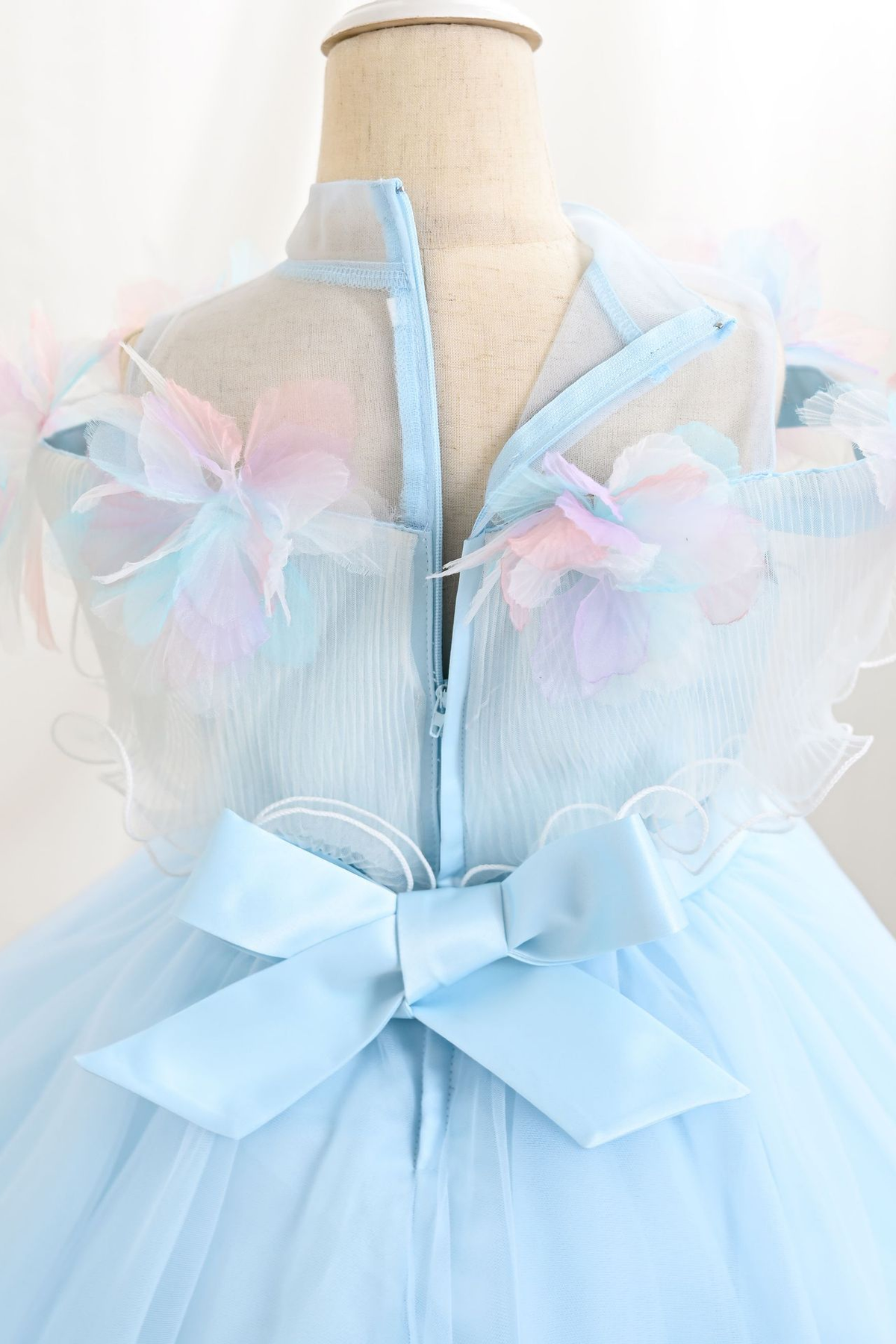 Light Blue Tulle 3D Flower Sequin Embroidery A-Line Flower Girl Dress