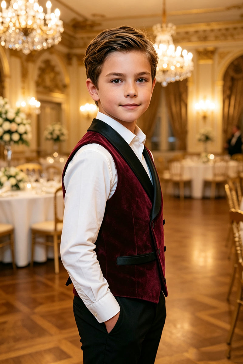 Boys Burgundy Velvet Waistcoat