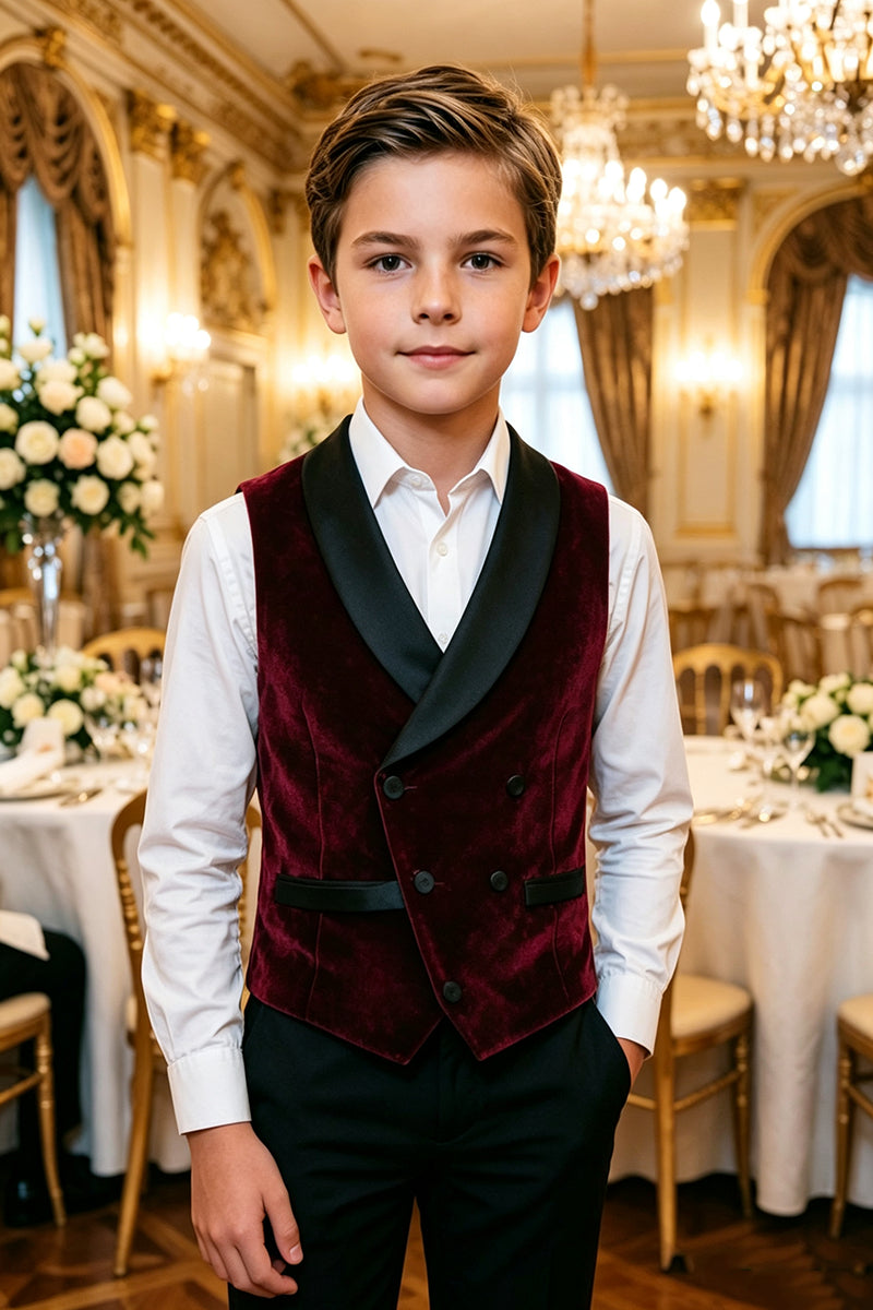 Boys Burgundy Velvet Waistcoat