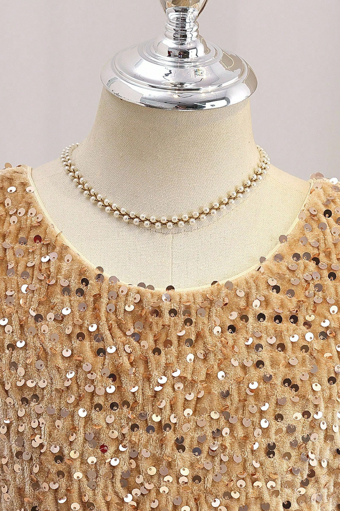 Champagne Sequin Velvet Tulle A-Line Flower Girl Dress
