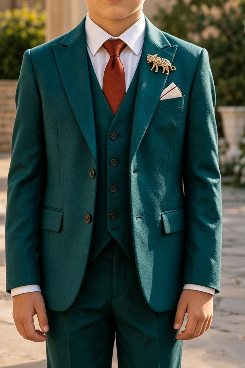 Boys Teal with Classic Notch Lapel 3-Piece Suit