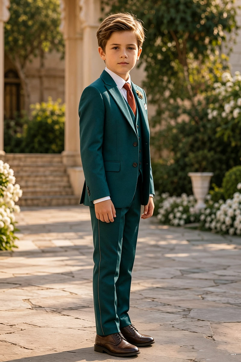 Boys Teal with Classic Notch Lapel 3-Piece Suit