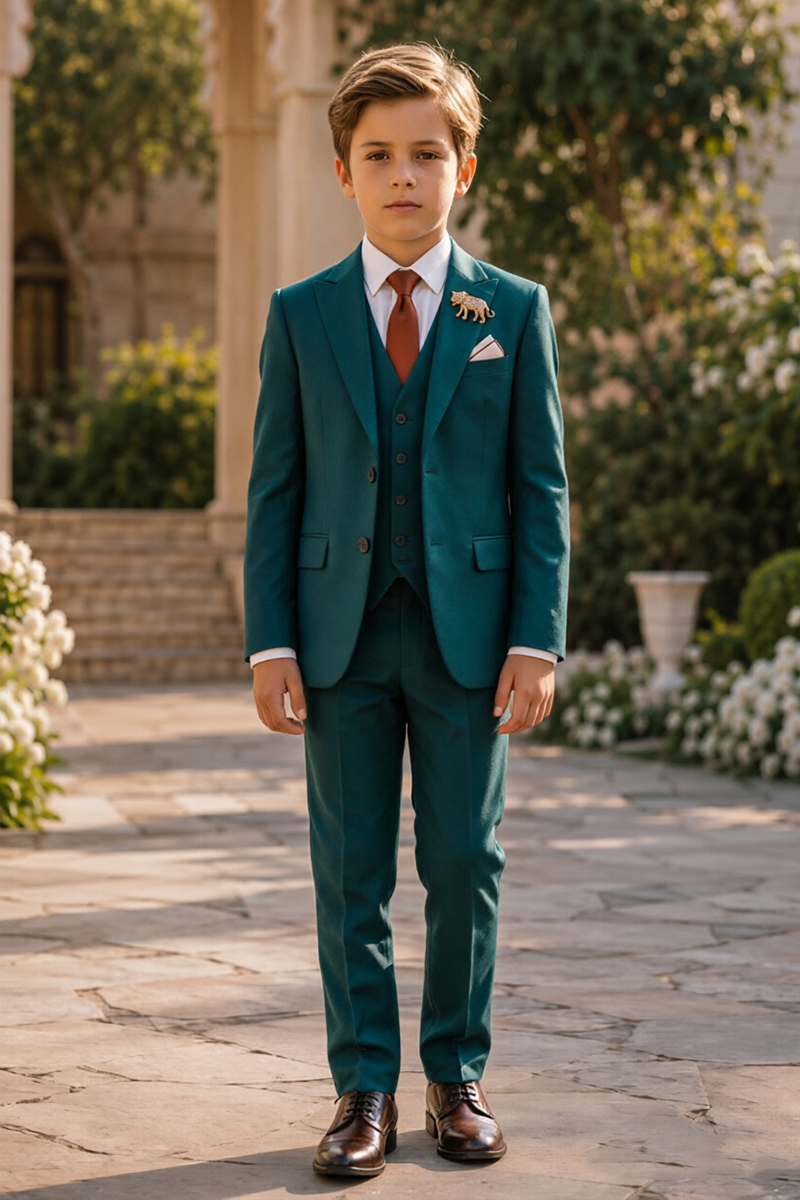 Boys Teal with Classic Notch Lapel 3-Piece Suit