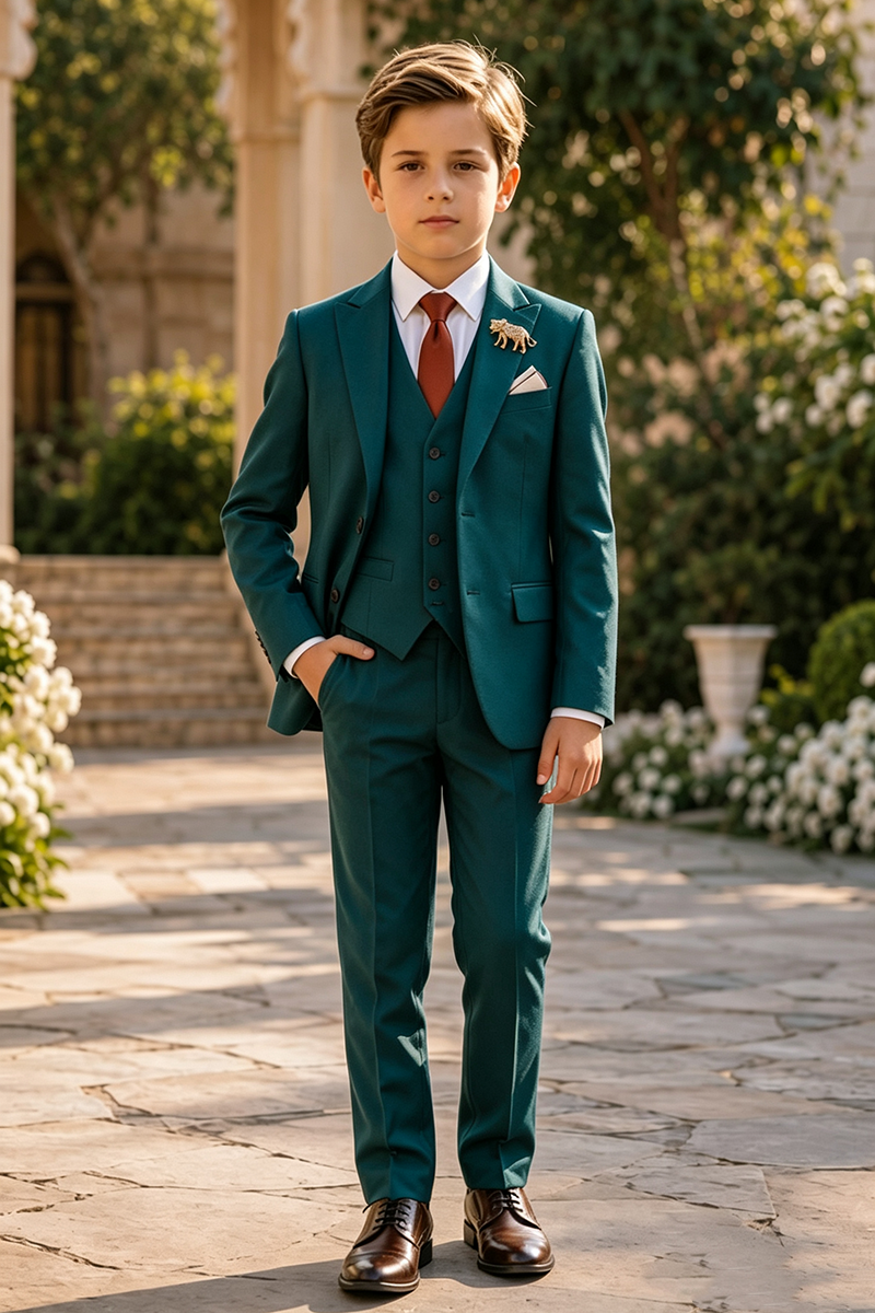 Boys Teal with Classic Notch Lapel 3-Piece Suit