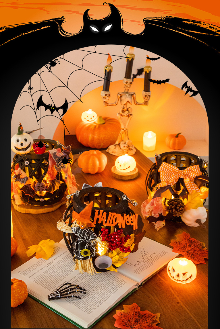 Halloween Light-up Woven Pumpkin Lantern