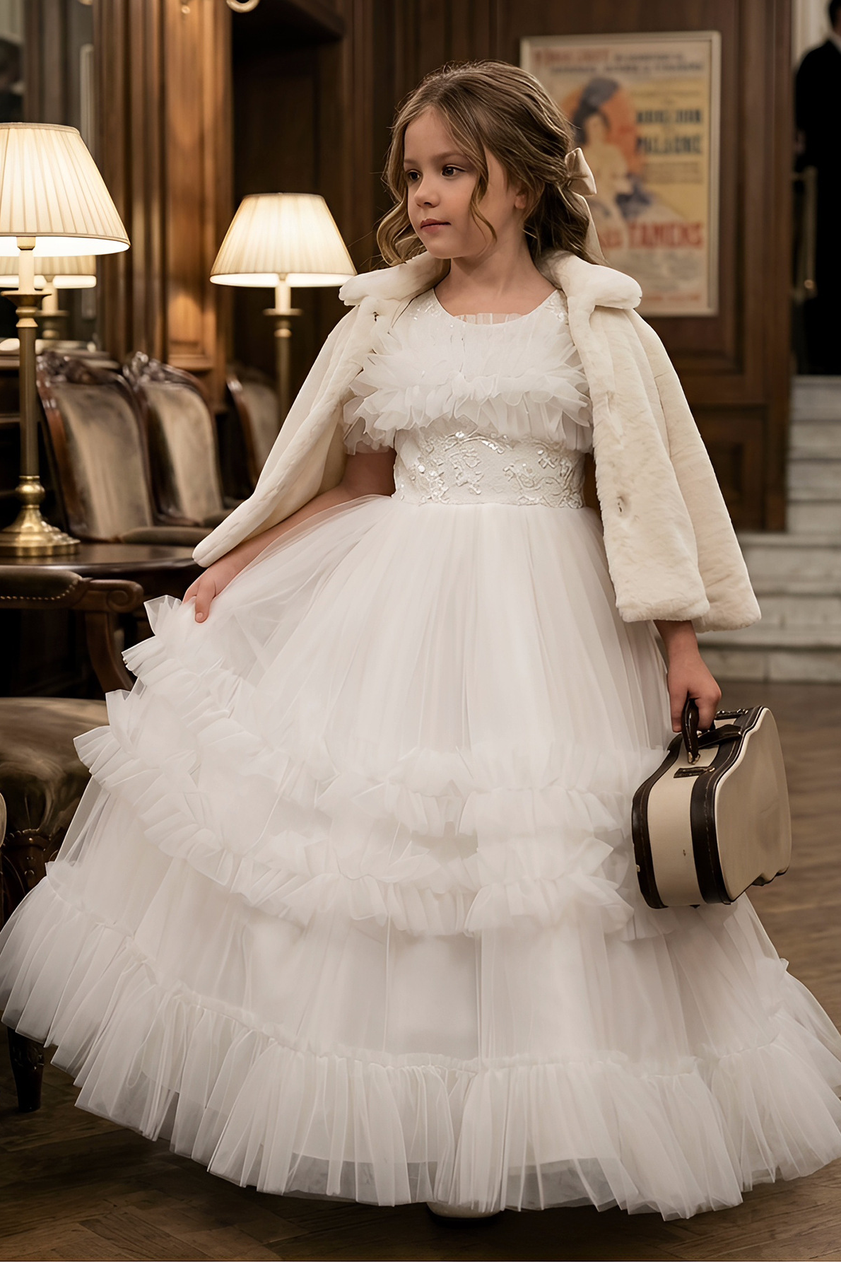 White Tulle Lace Off Shoulder Ruffled Layered A-Line Dress