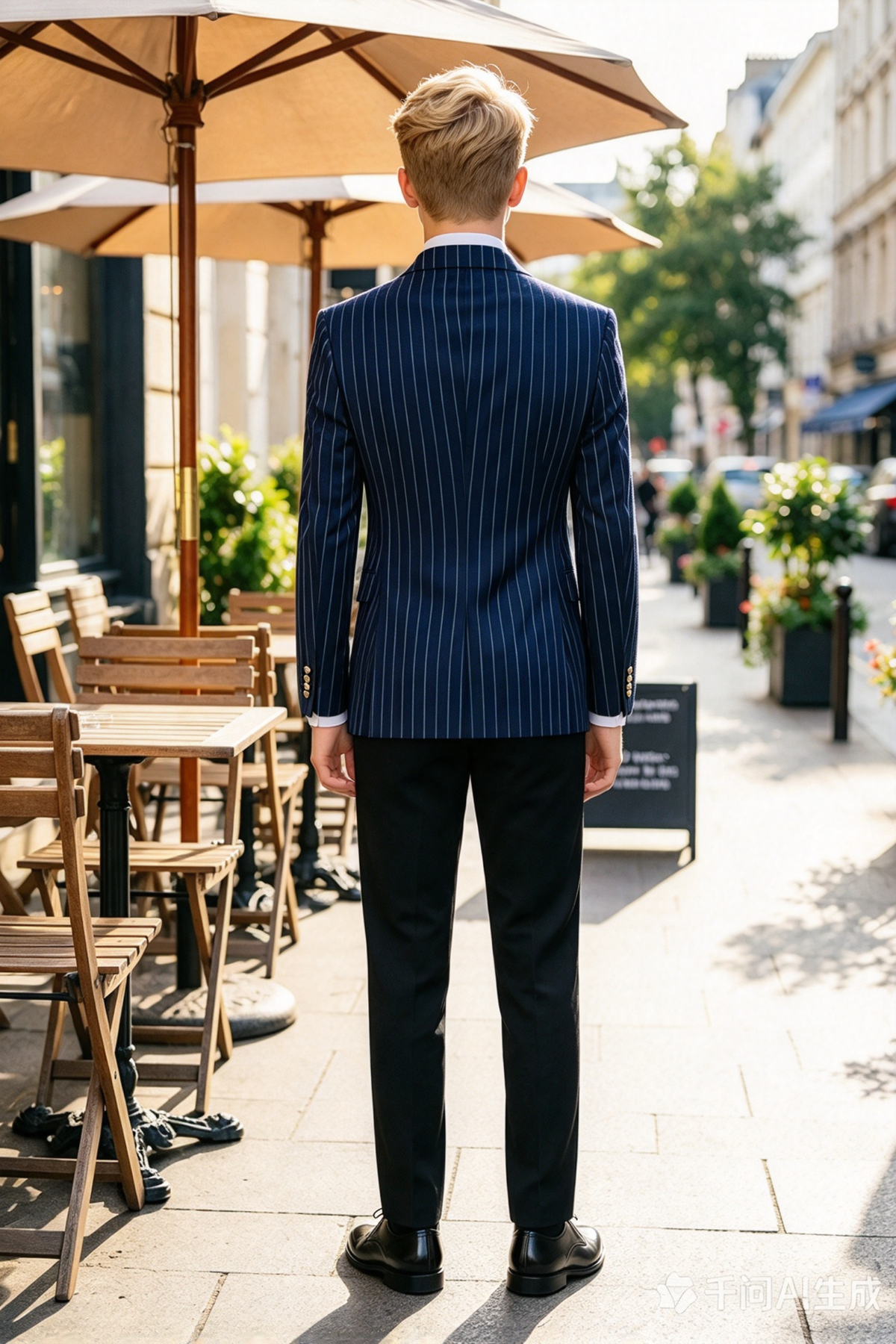 Navy Pinstripe Gold Button Double Breasted 2 Piece Formal Suit Set