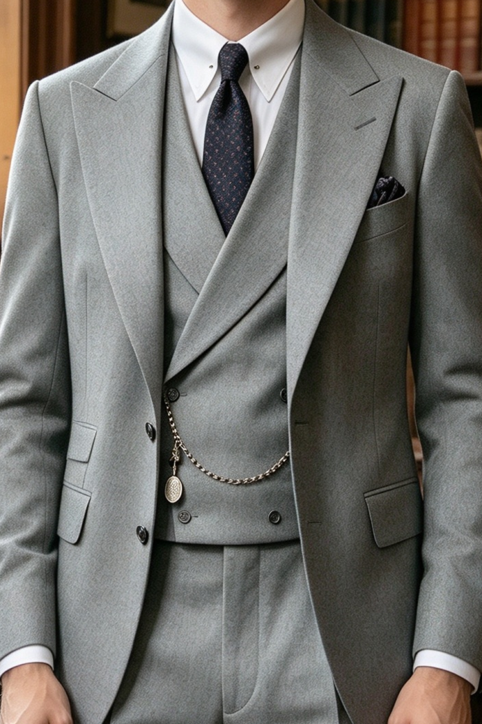 Light Grey Boys Double Breasted Waistcoat Formal 3 Piece Suit