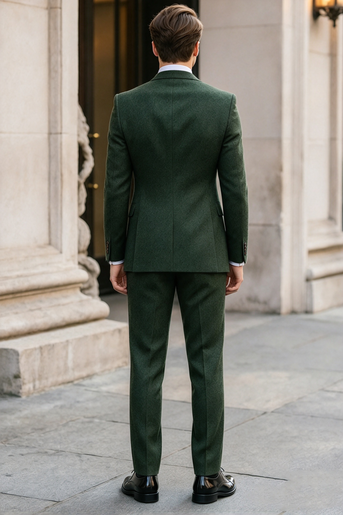 Dark Green Boys Thick fabric Single Breasted 3 Piece Suit