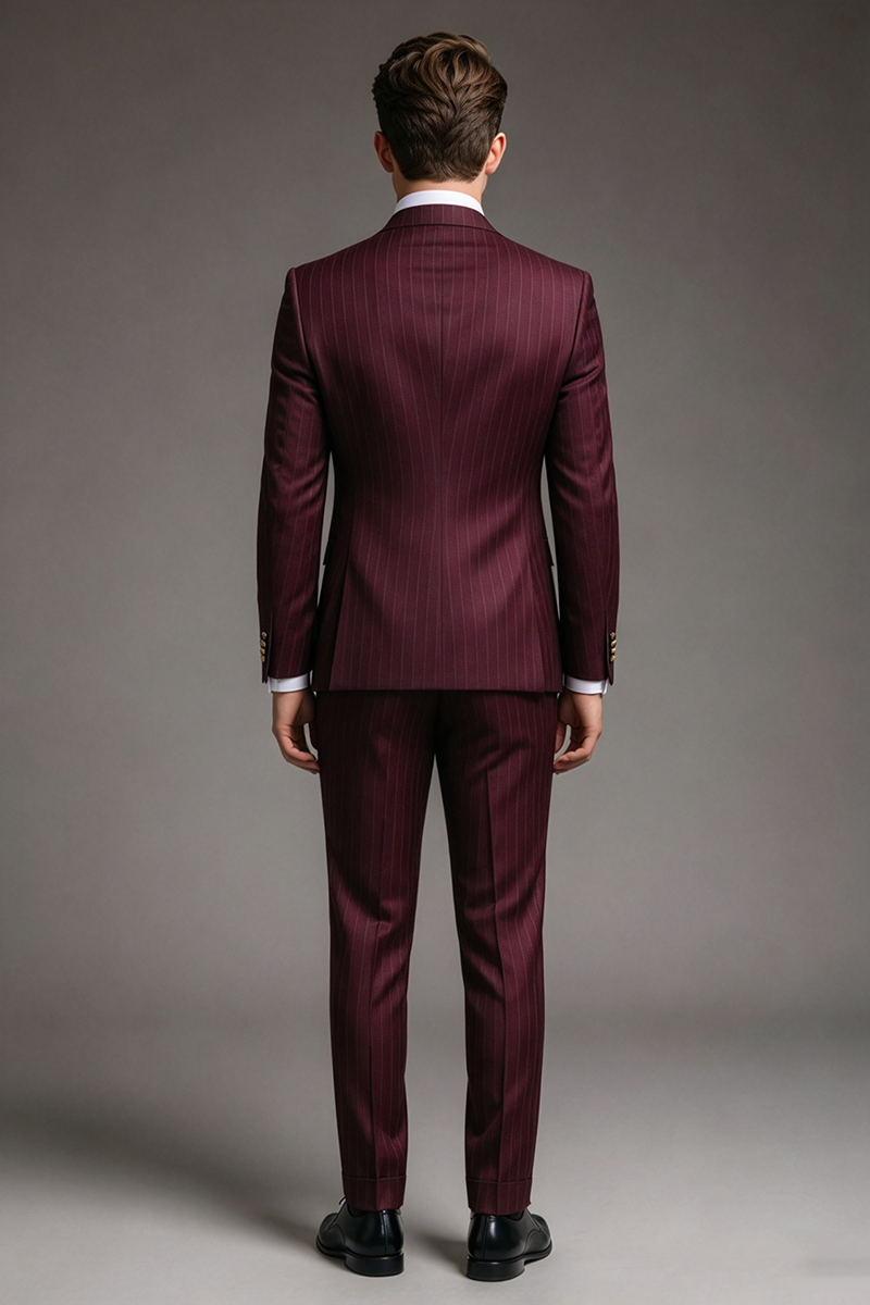 Boys Burgundy Pinstripe 3-Piece Suit