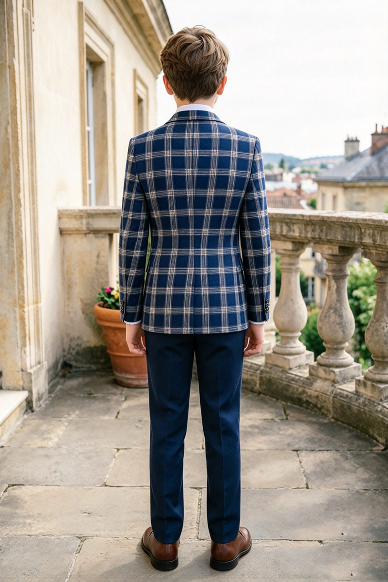 Boys Navy Plaid 2-Piece Suit for Weddings