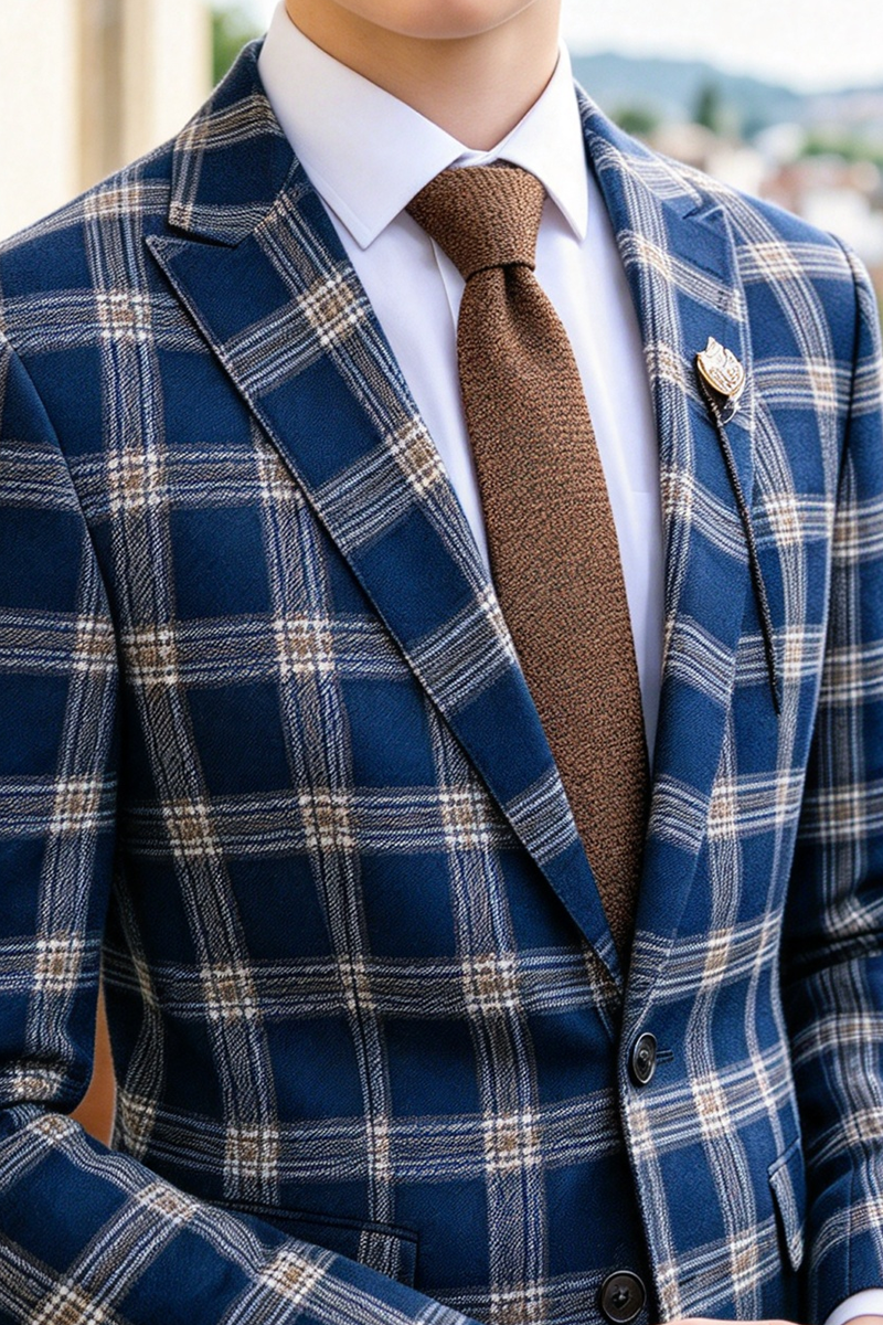 Boys Navy Plaid 2-Piece Suit for Weddings