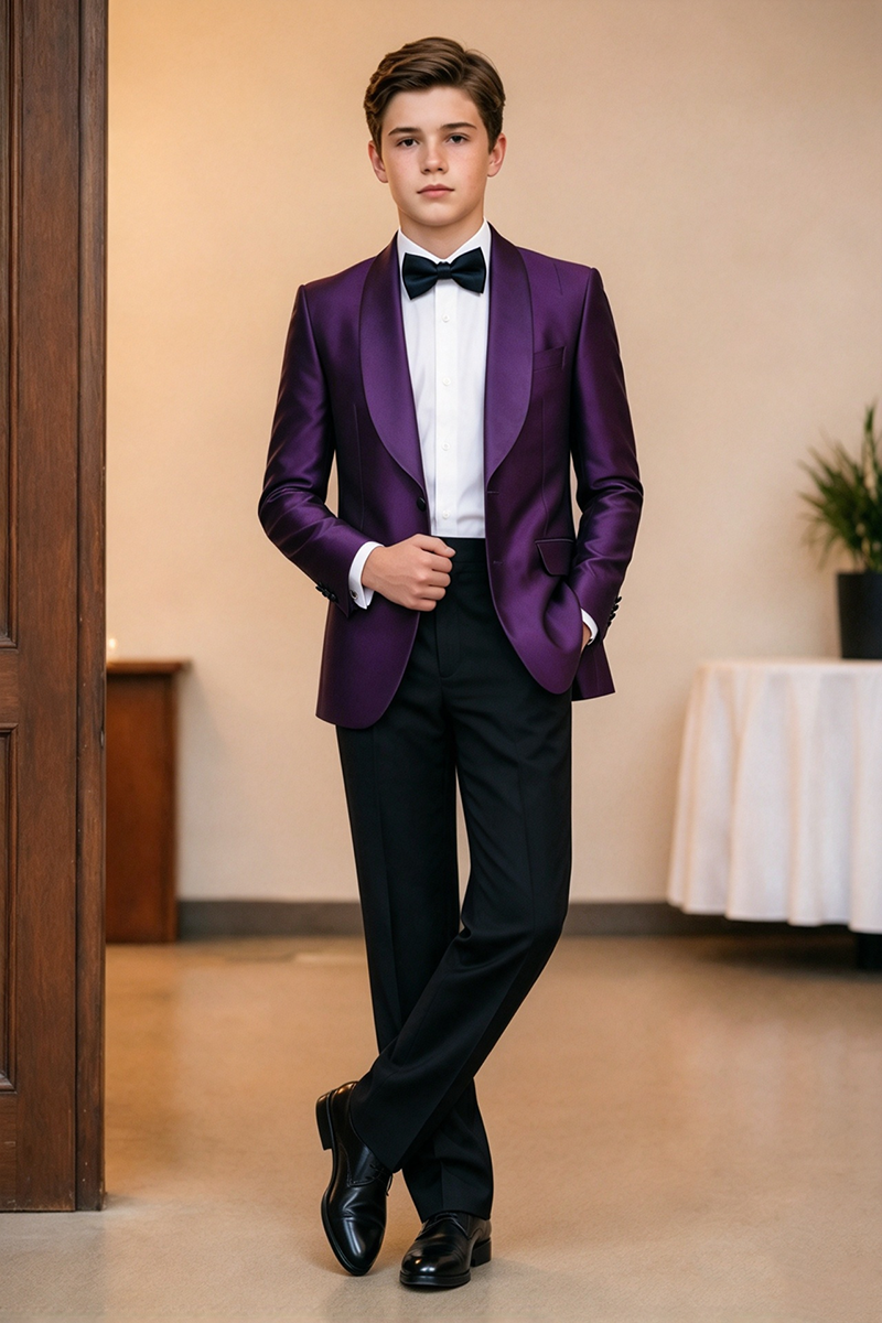 Boys Purple Satin 2-Piece Suit for Weddings