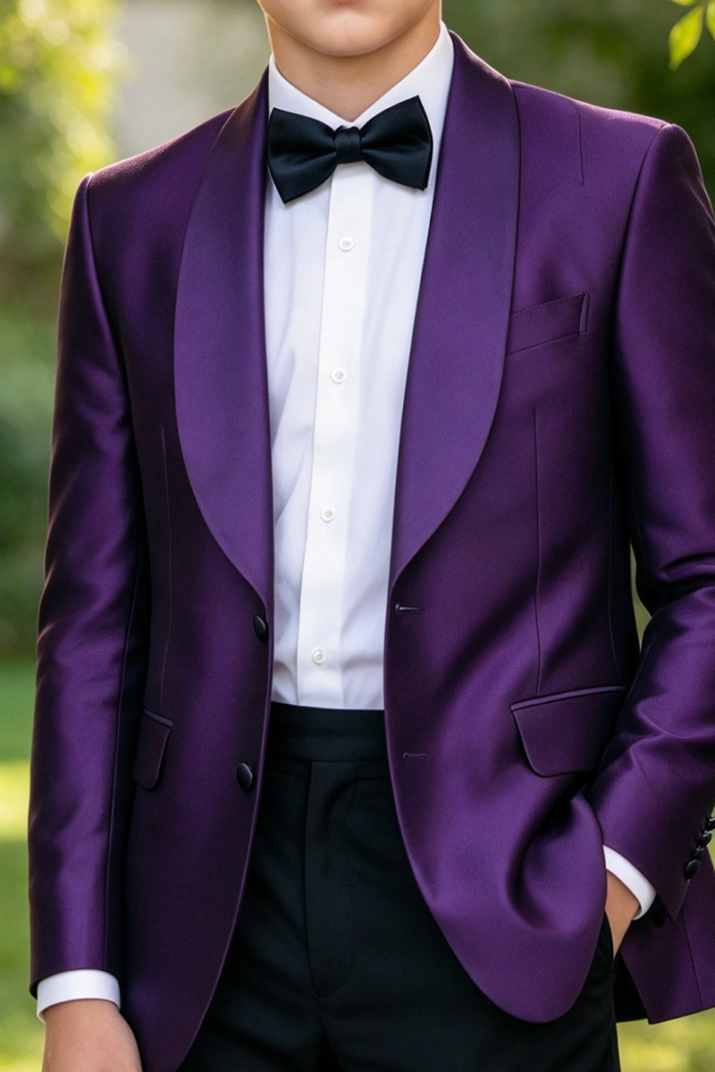 Boys Purple Satin 2-Piece Suit for Weddings