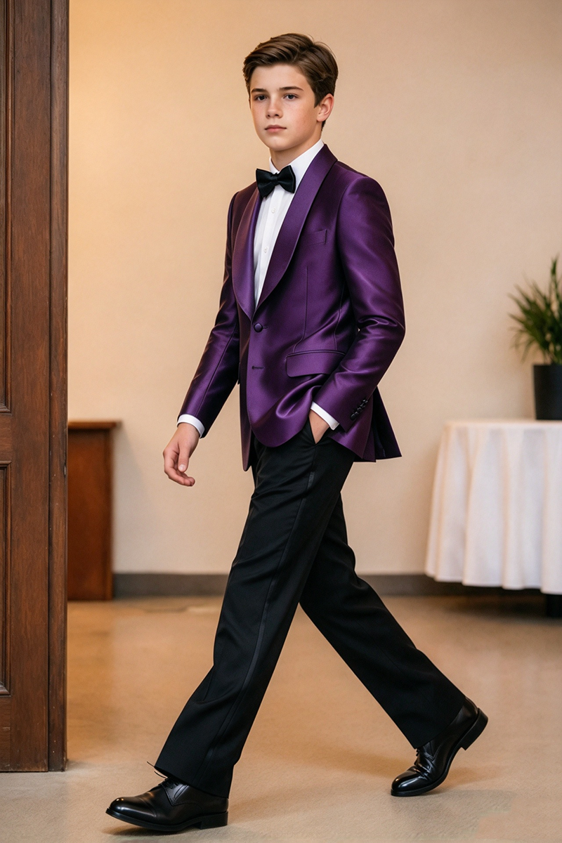 Boys Purple Satin 2-Piece Suit for Weddings