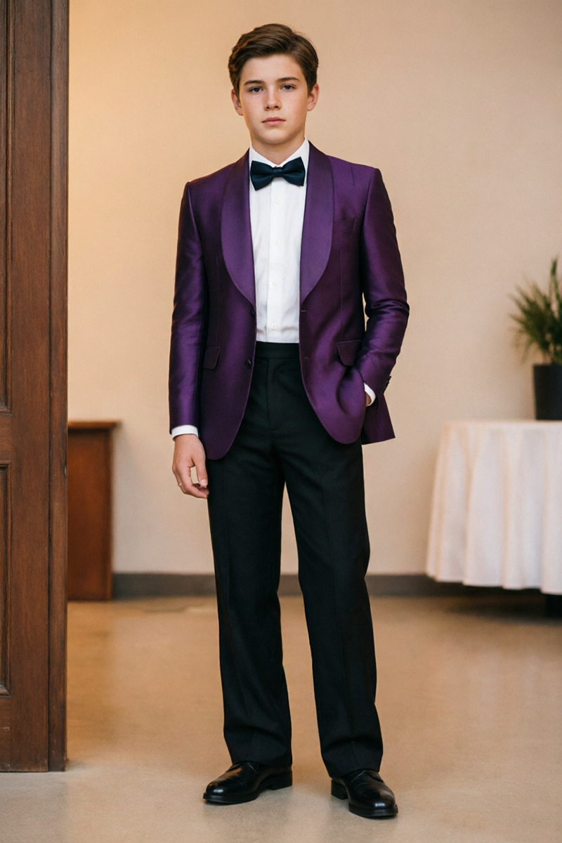Boys Purple Satin 2-Piece Suit for Weddings
