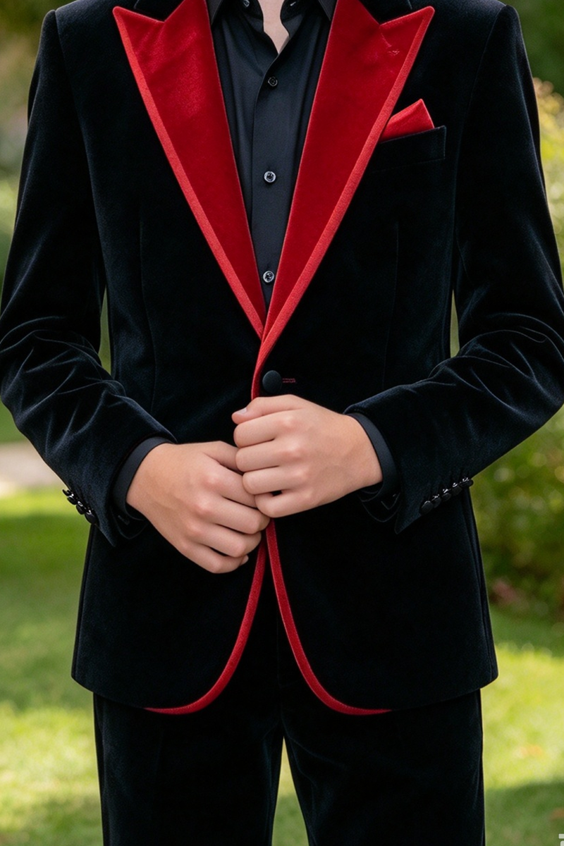 Boys Black Velvet 2-Piece Suit