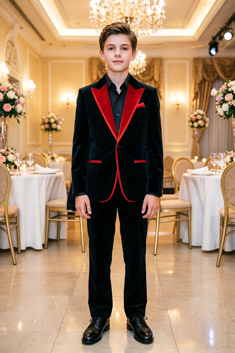 Boys Black Velvet 2-Piece Suit