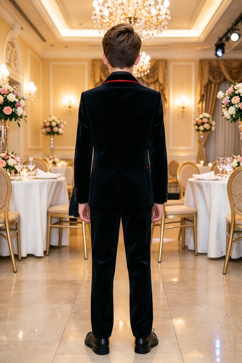 Boys Black Velvet 2-Piece Suit