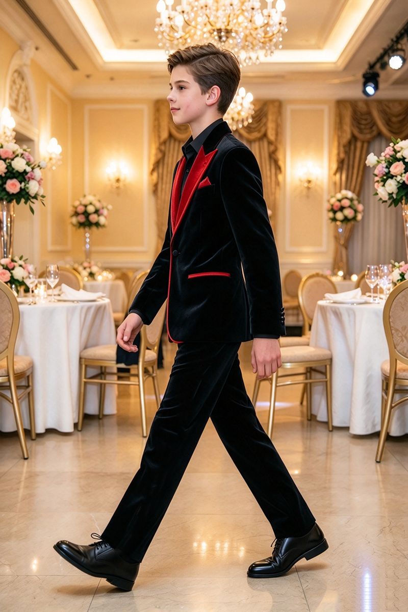 Boys Black Velvet 2-Piece Suit