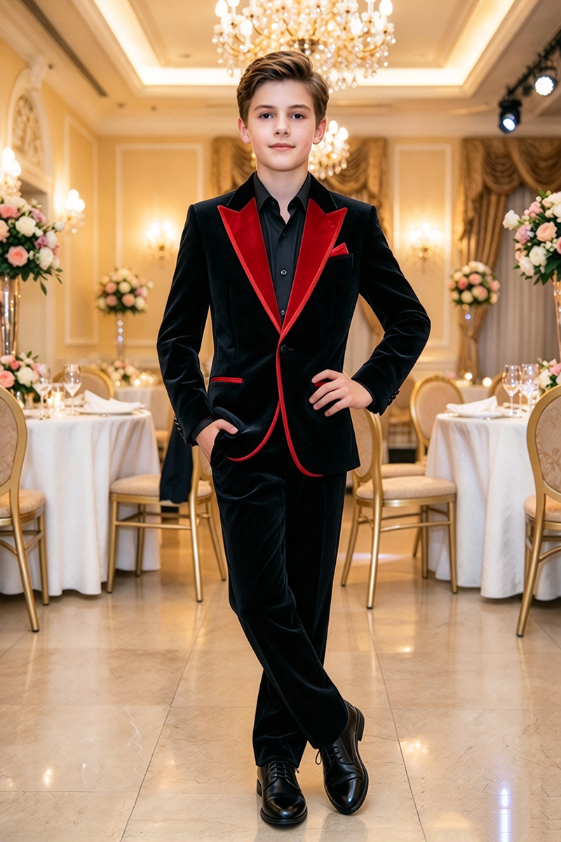 Boys Black Velvet 2-Piece Suit