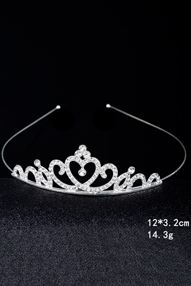 Girls Silver Rhinestone Heart Tiara Headband