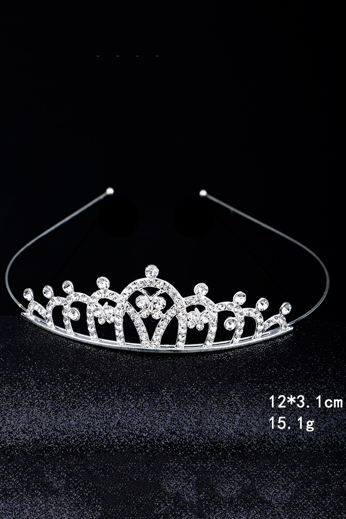 Girls Silver Rhinestone Heart Tiara Headband
