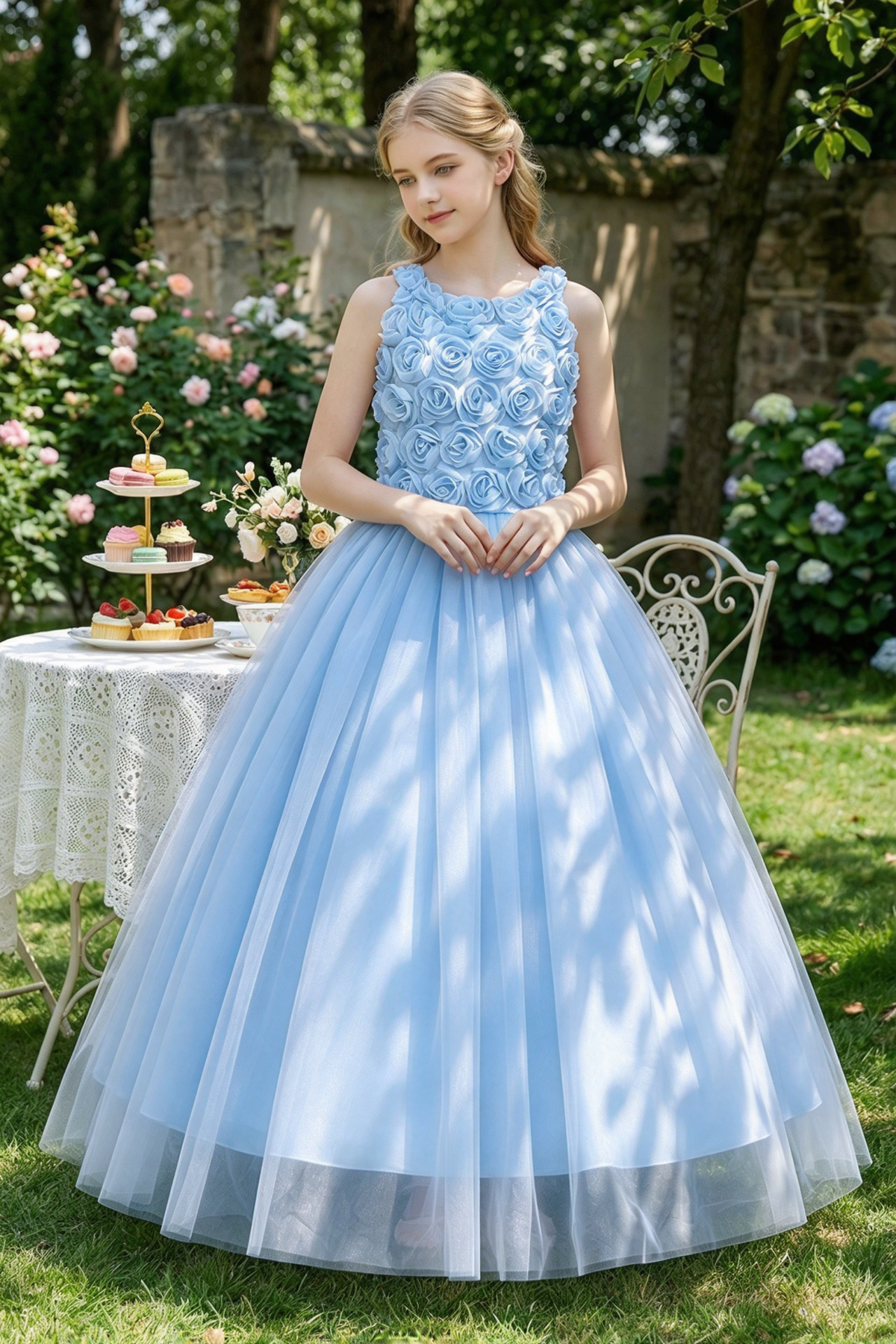 Pink Tulle Halter 3D Rose A-Line Formal Dress