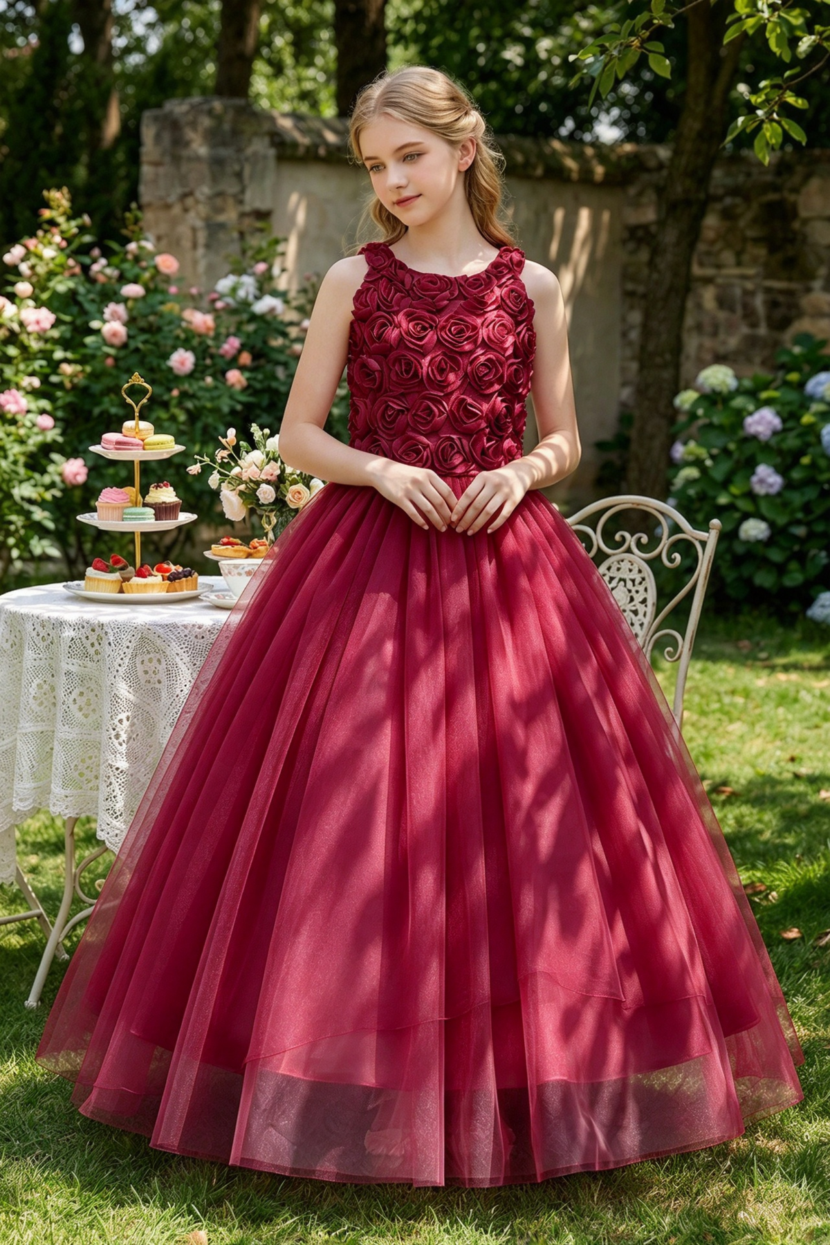 Pink Tulle Halter 3D Rose A-Line Formal Dress