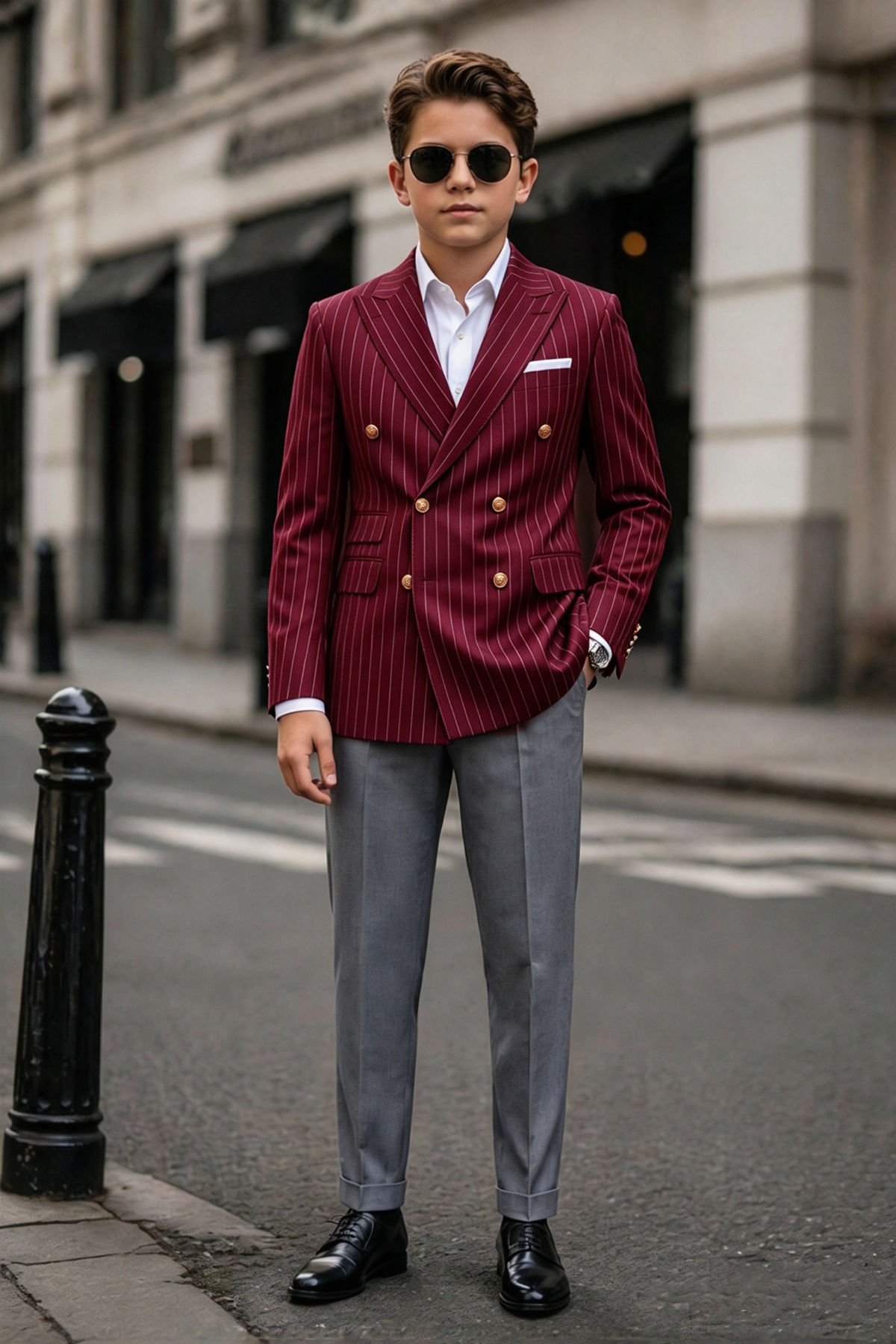 Burgundy Pinstripe Double Breasted Suit 2-Piece Set