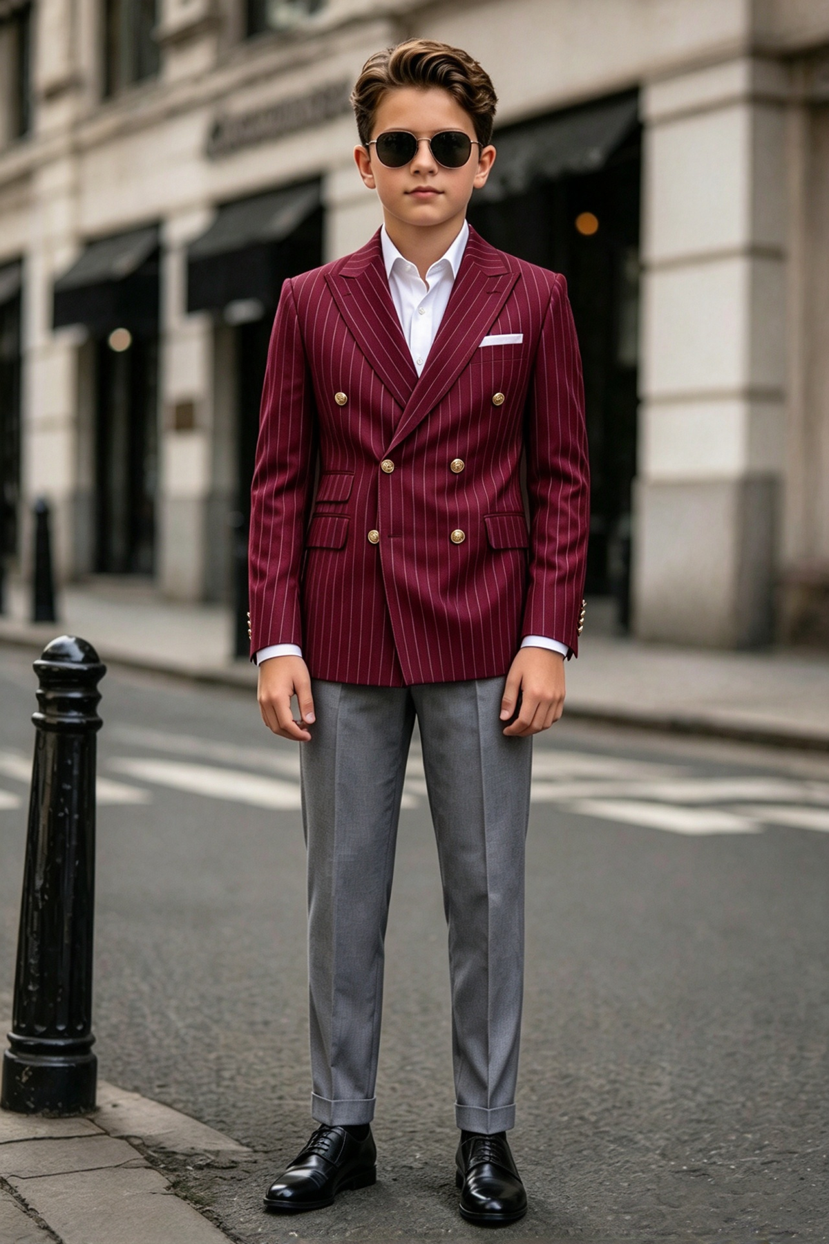 Burgundy Pinstripe Double Breasted Suit 2-Piece Set