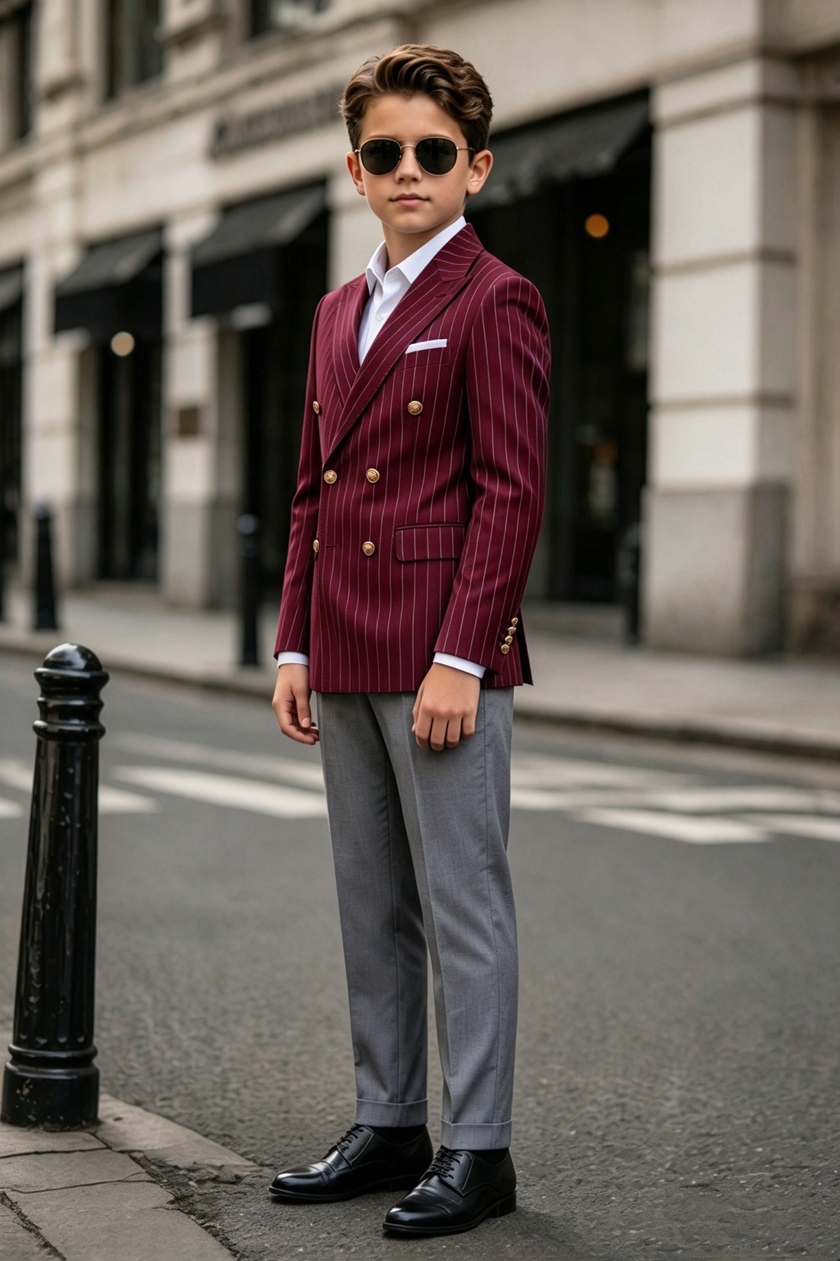 Burgundy Pinstripe Double Breasted Suit 2-Piece Set