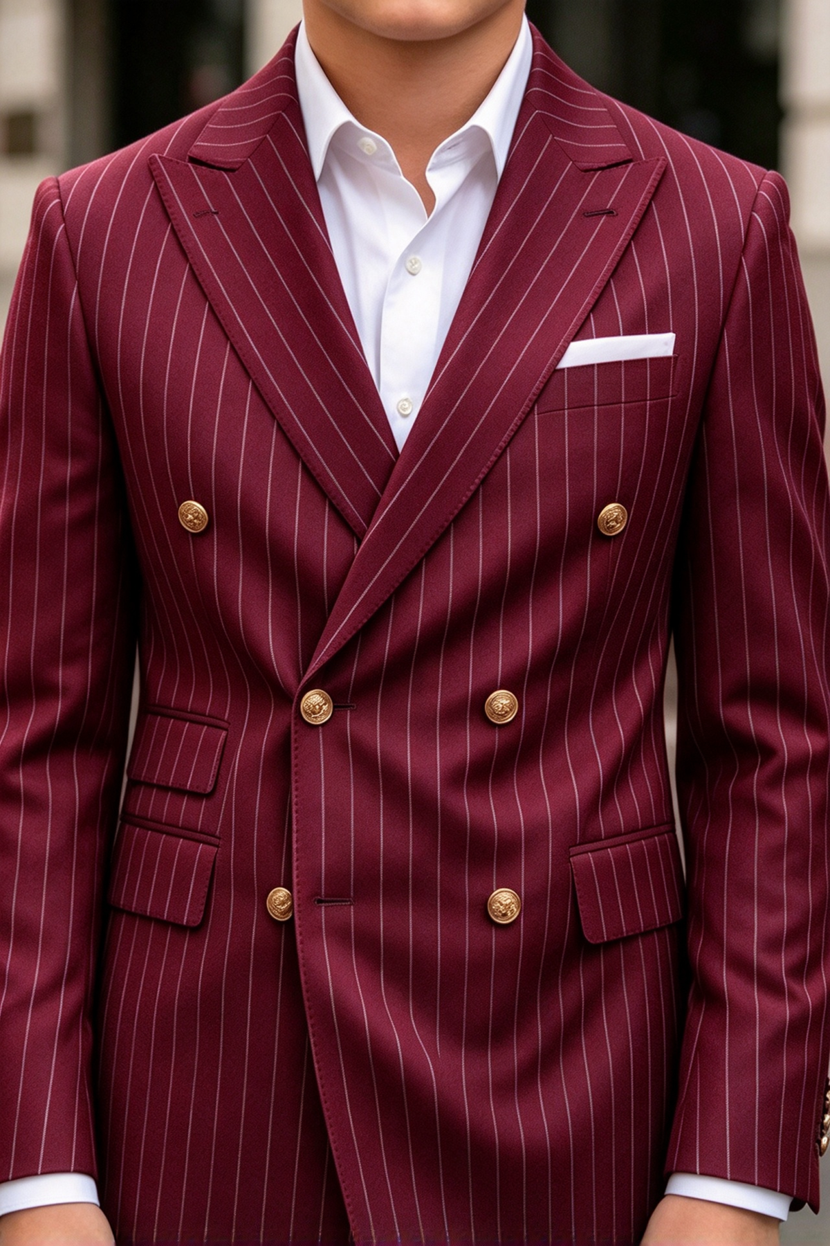 Burgundy Pinstripe Double Breasted Suit 2-Piece Set