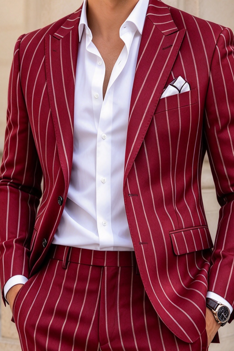 Red Pinstripe Single Breasted Suit 2-Piece Set