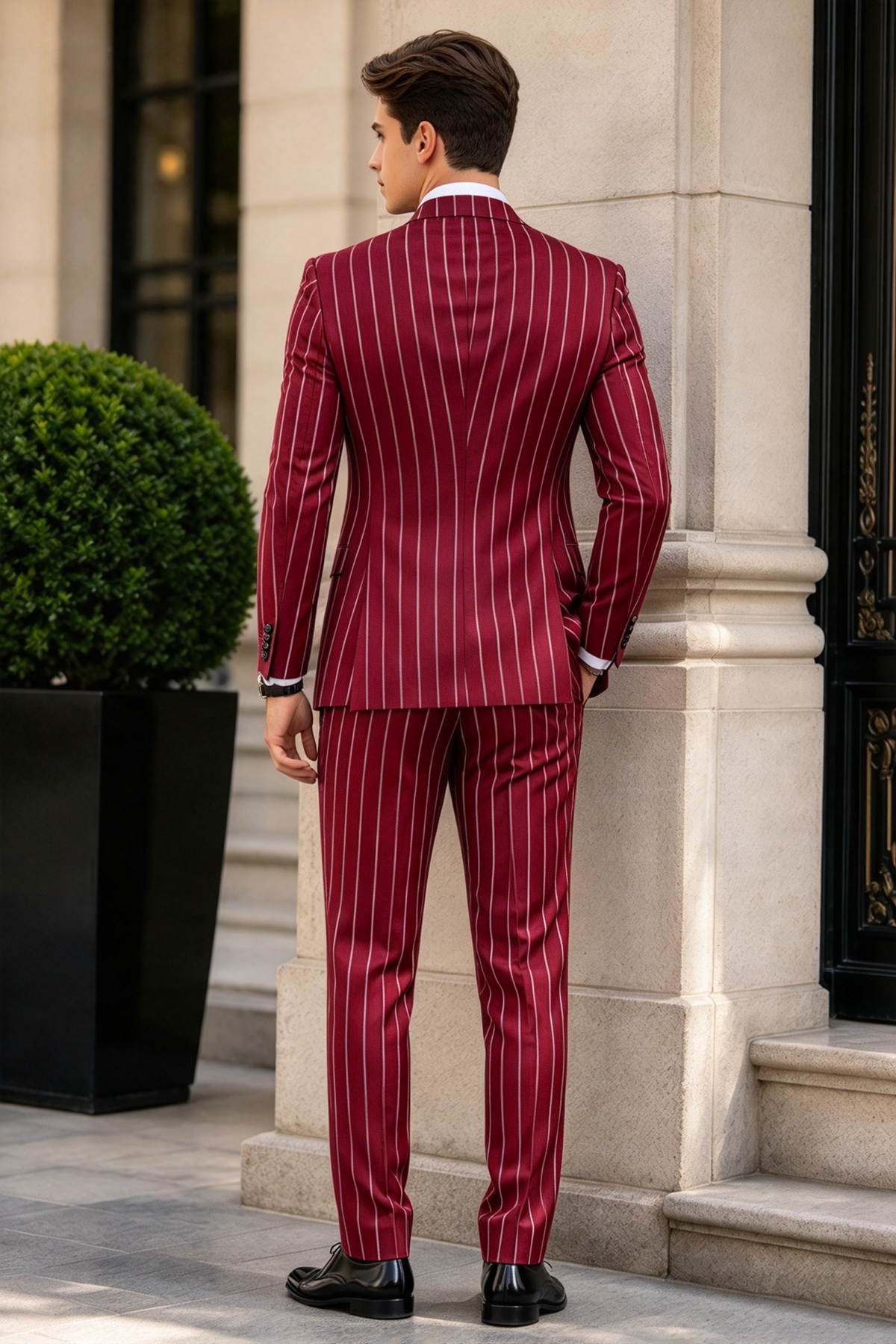 Red Pinstripe Single Breasted Suit 2-Piece Set