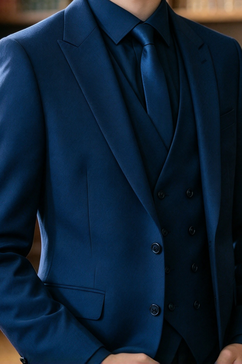 Boys Navy Blue with Notch Lapel 3-Piece Suit