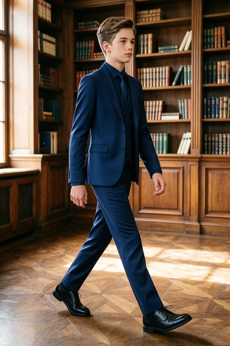 Boys Navy Blue with Notch Lapel 3-Piece Suit