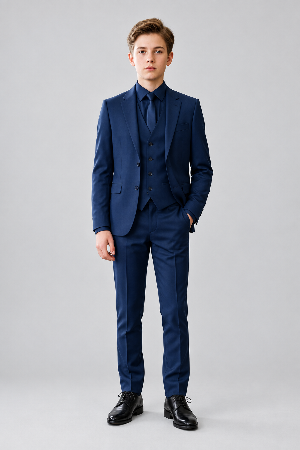 Boys Navy Blue with Notch Lapel 3-Piece Suit
