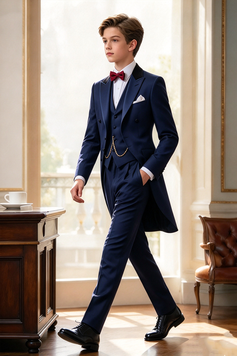 Boys Navy Tailcoat 3-Piece Suit