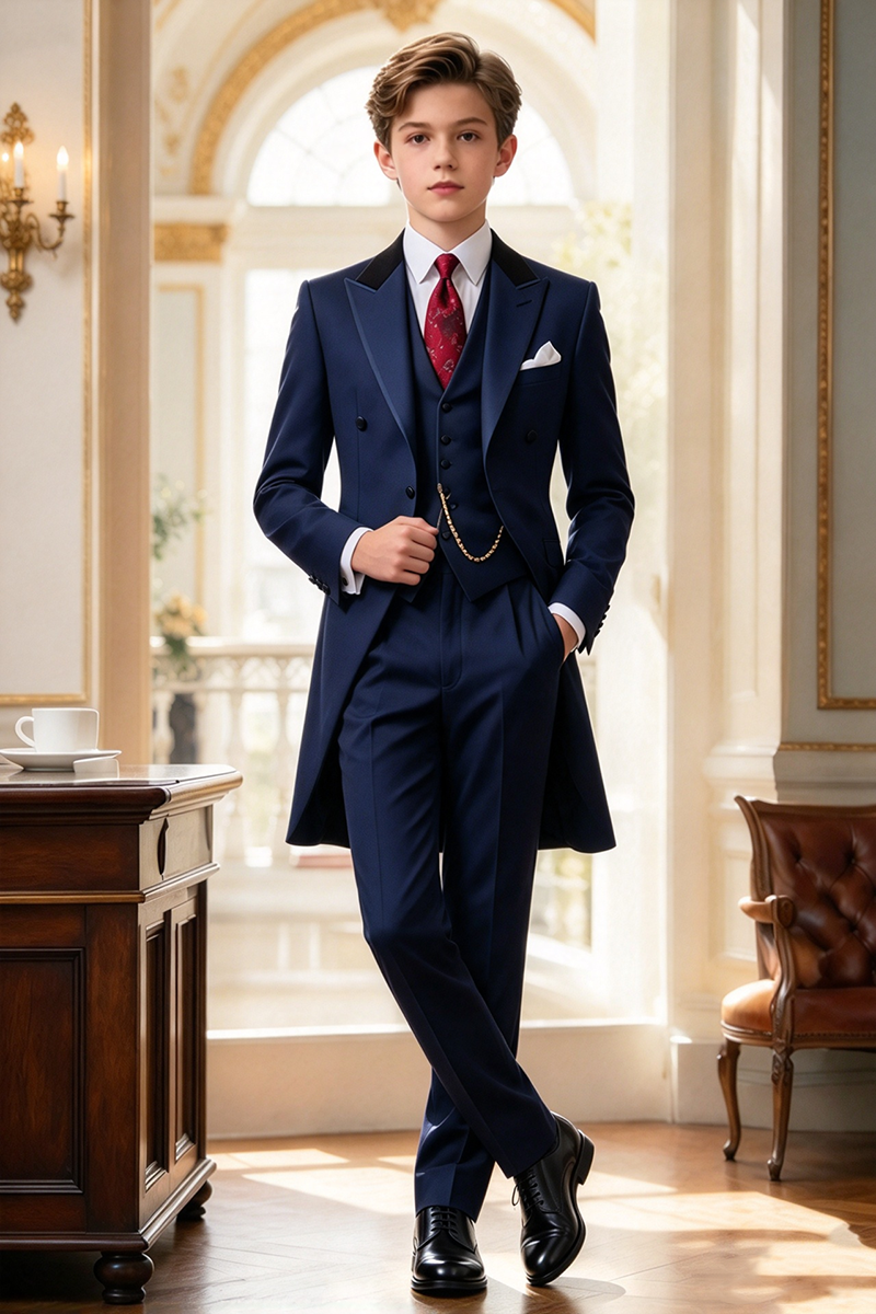 Boys Navy Tailcoat 3-Piece Suit