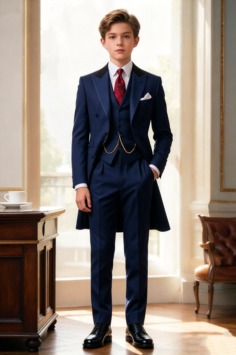 Boys Navy Tailcoat 3-Piece Suit