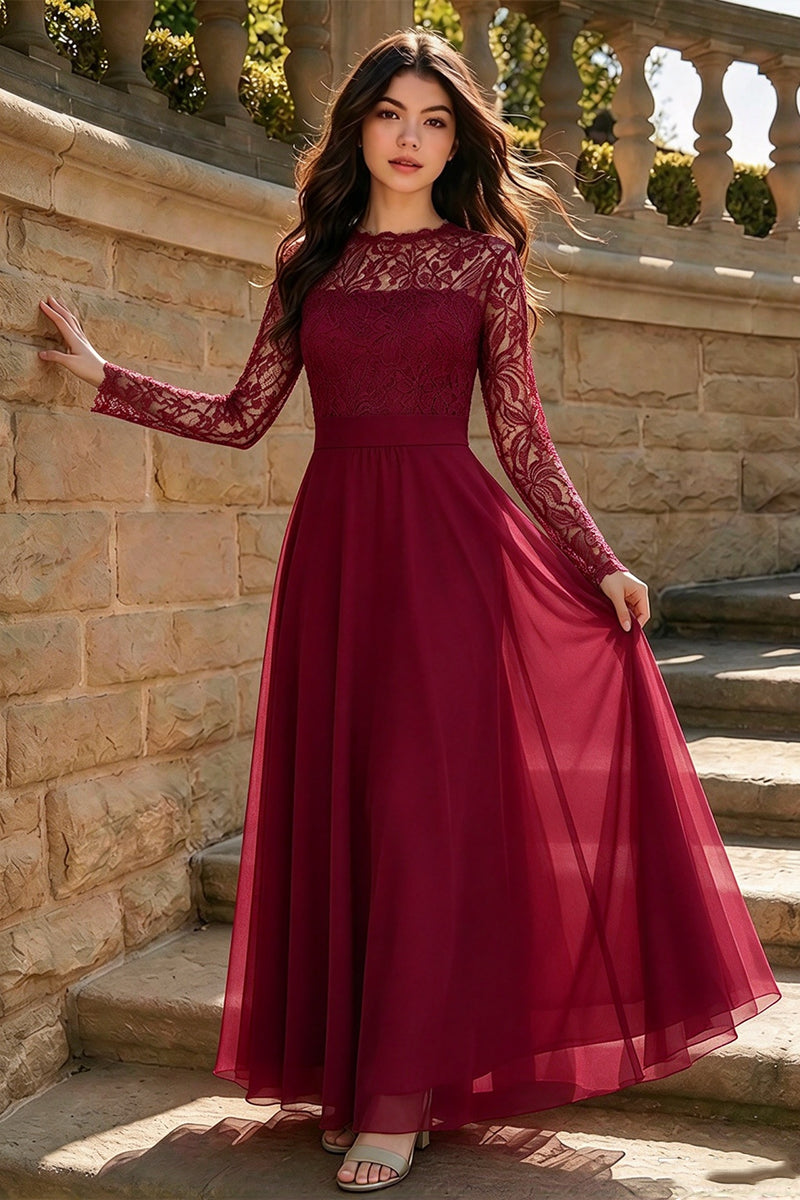 Girls Sage Green Gown  with Lace Long Sleeve