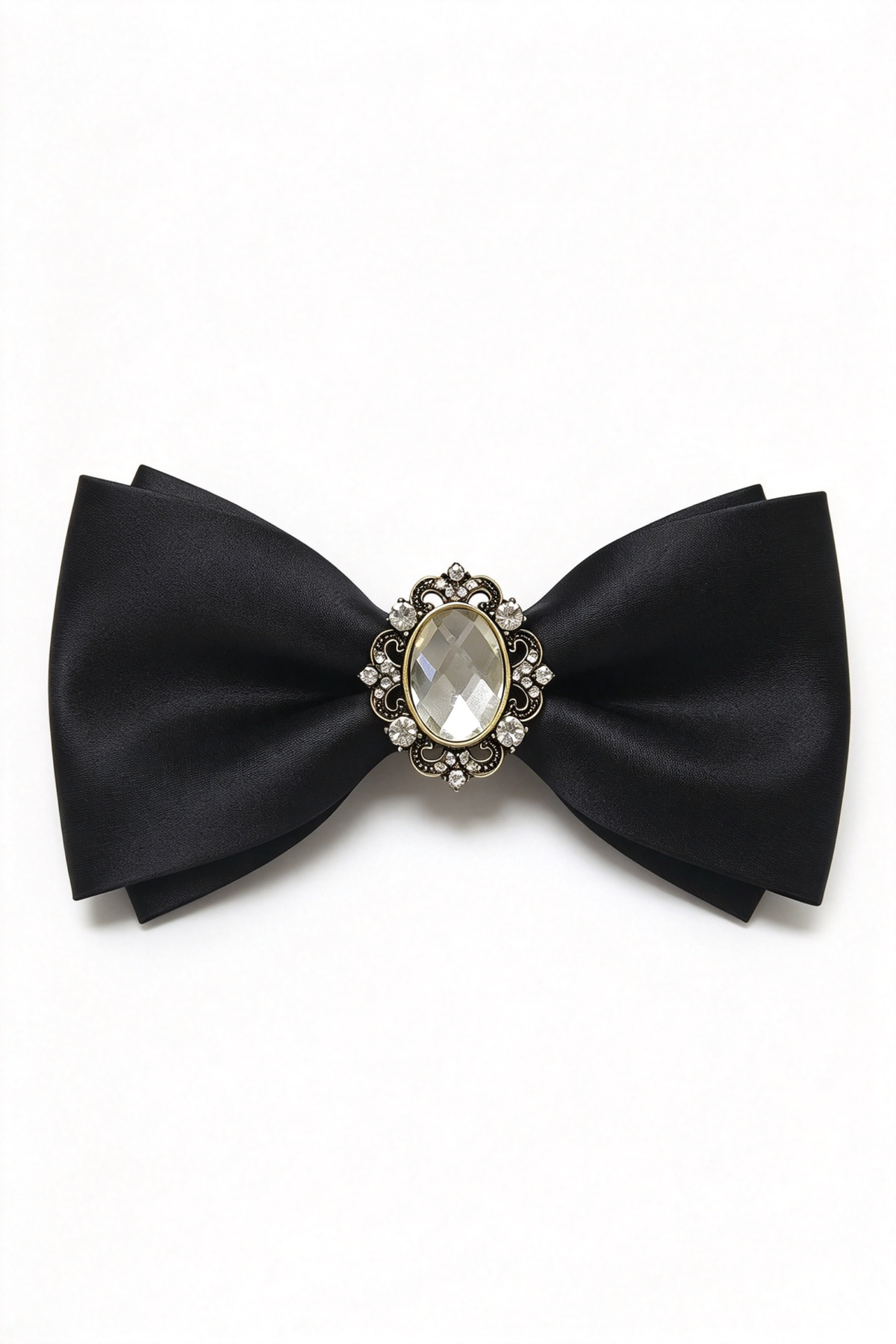 Black Satin Vintage Rhinestone Double-Layer Bow Tie