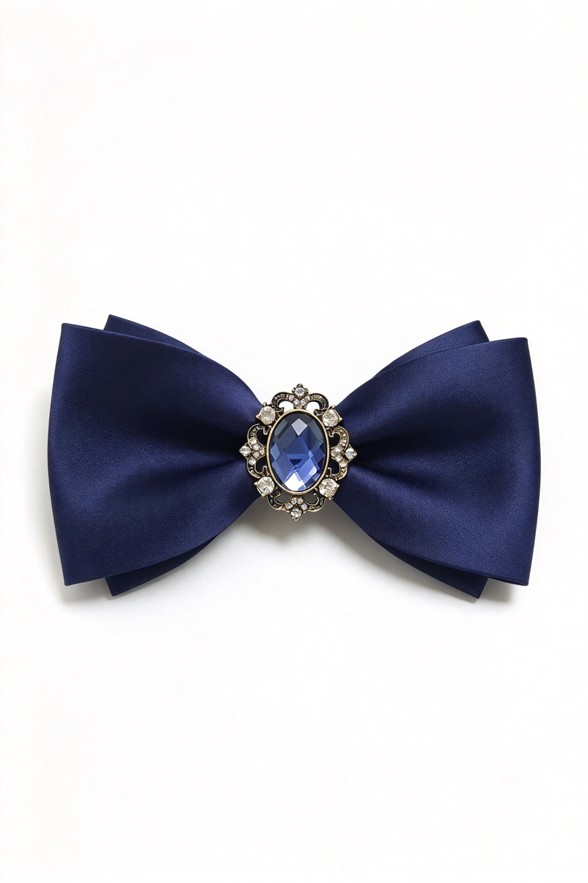 Black Satin Vintage Rhinestone Double-Layer Bow Tie