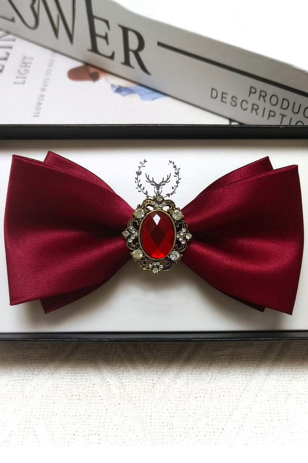 Black Satin Vintage Rhinestone Double-Layer Bow Tie