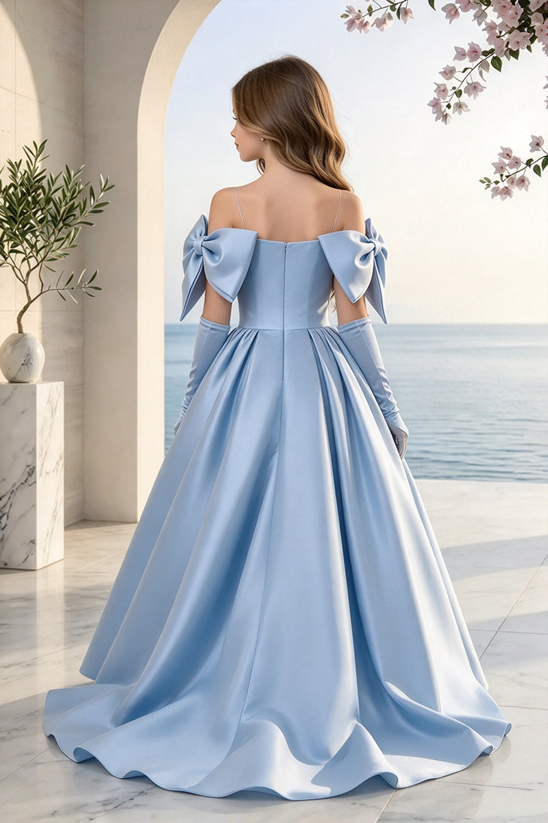 Girls Light Blue Satin Gown for Weddings