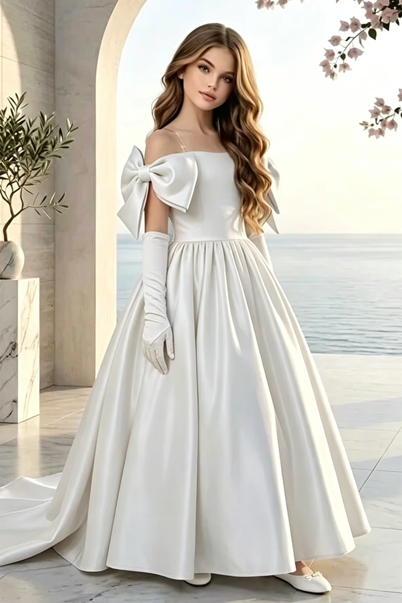 Girls Light Blue Satin Gown for Weddings